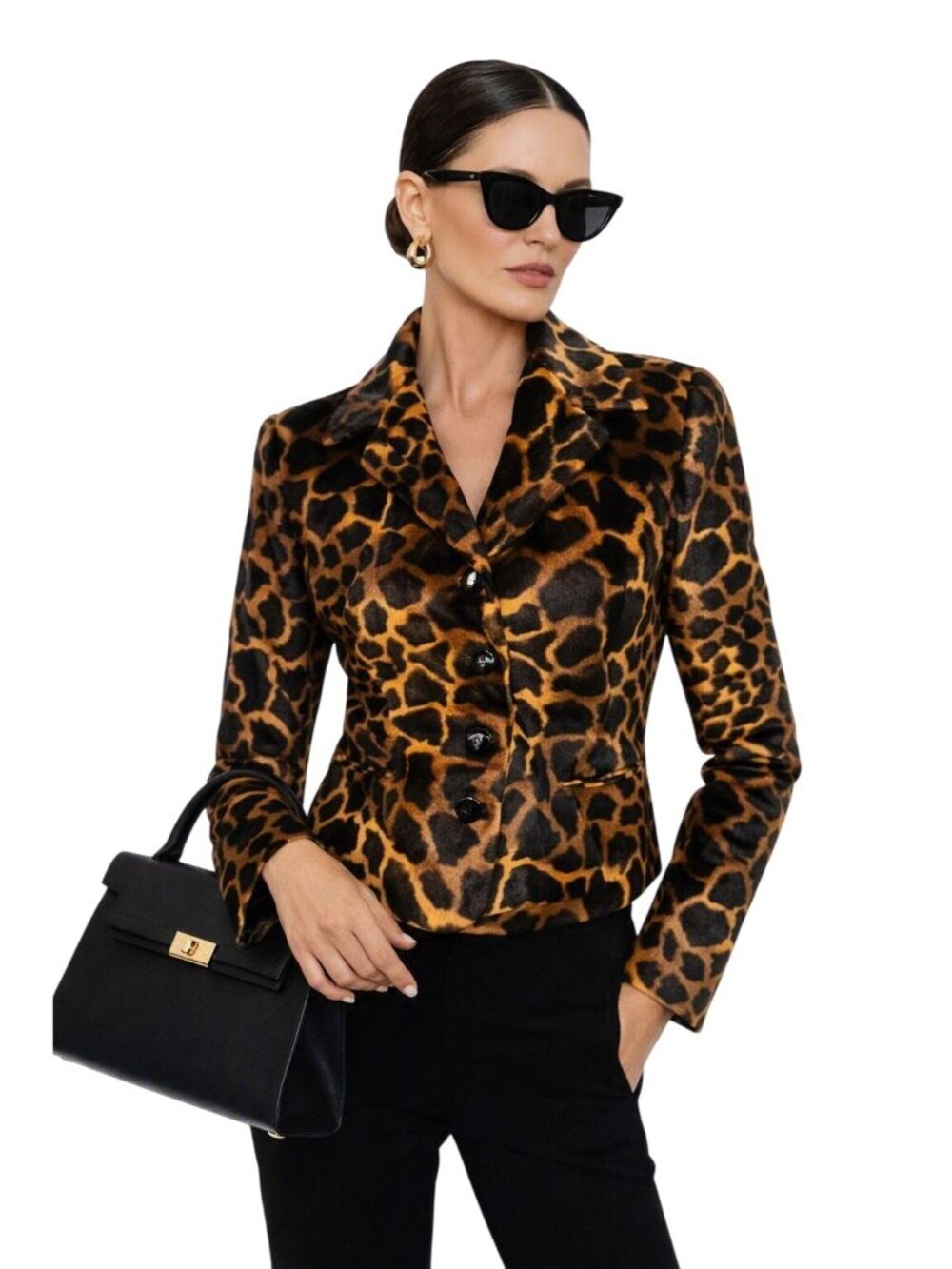 Harve Benard Womens 8P Leopard Print Short Blazer Jacket Mob Wife City Glam